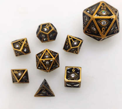 Hollow 10mm mini Dragons Eye Dice Set Ancient Gold w/Clear Gems (7) (Dice Sets & Games)