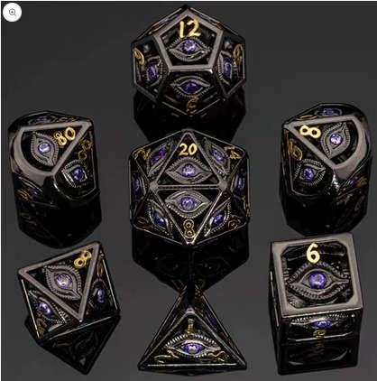 Black w/Purple Gems Dragons Eye Hollow Metal Dice Set (7) (Dice Sets & Games)