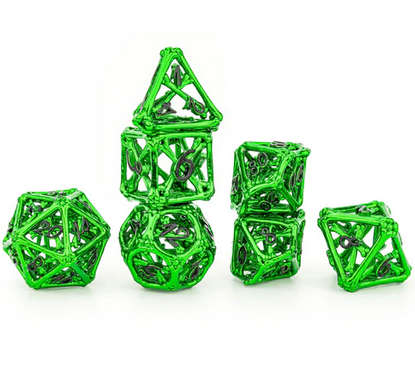 Metal Hollow Deaths Treasure Dice Set Shiny Green w/Black (7) OOP (Dice Sets & Games)