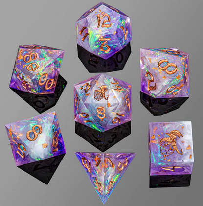 Captured Magic Handmade Sharp Edge Resin Dice Arcane Amethyst (7) (Dice Sets & Games)