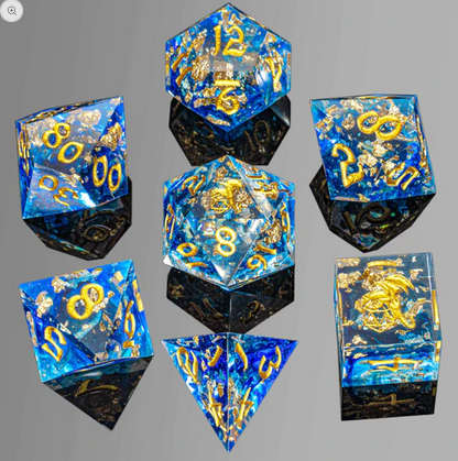 Captured Magic Hand Sanded Sharp Edge Resin blue w/gold flakes (7) (Board & Card Game Accessories)