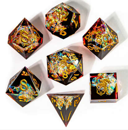 Captured Magic Handmade Sharp Edge Resin Dice Blood Crystal (7) (Dice Sets & Games)