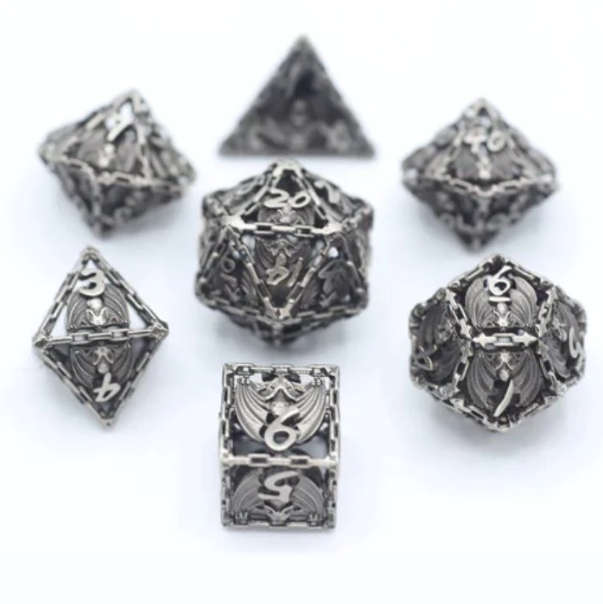 Ancient Silver Hollow Metal Bat RPG Dice Set (7) OOP (Dice Sets & Games)