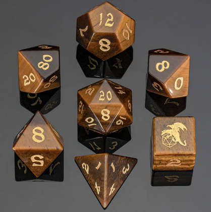 Natural Tigers Eye Gemstone Dice Set (7) (Dice Sets & Games)