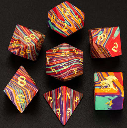 Synthetic Rainbow Stone Dice Set (7) (Dice Sets & Games)