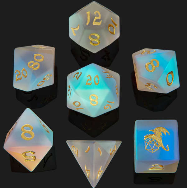 Frosted Prismatic Crystal K9 Stone Dice Set (7) (Dice Sets & Games)