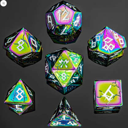 Metal Solid Barbarian Dice Set Chromatic w/White (Dice Sets & Games)