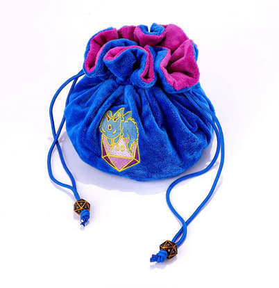 Blue Velvet Compartment Dice Bag with Pockets Dragon with D20 (Dice Sets & Games)