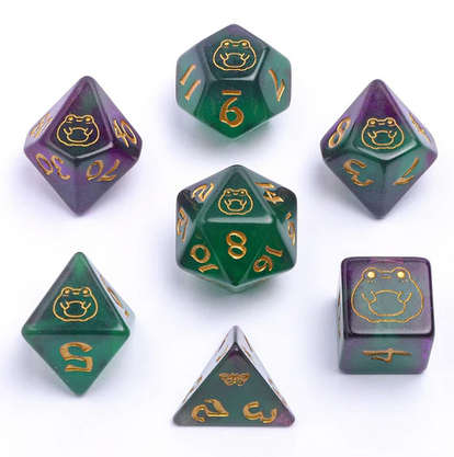 Bog Frog Round Edged Dice Set Glow in the dark-Gold (7) (Dice Sets & Games)