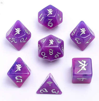 Pixie Dust Round Edged Dice Set Glow in the dark- Silver (7) (Dice Sets & Games)