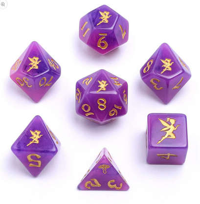 Pixie Dust Round Edged Dice Set Glow in the dark- Gold (7) (Dice Sets & Games)