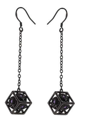 Dragons Eye D6 Earrings Gunmetal w/Purple gems (Board & Card Game Accessories)