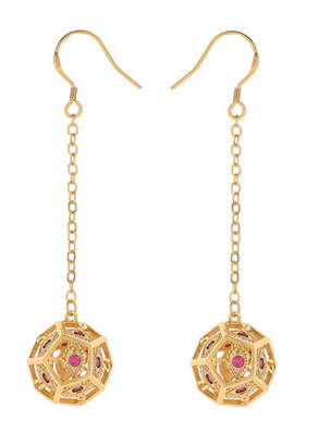 Dragons Eye D12 Earrings Gold w/Red gems (Board & Card Game Accessories)