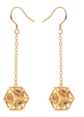 Dragons Eye D6 Earrings Gold w/Red gems (Board & Card Game Accessories)