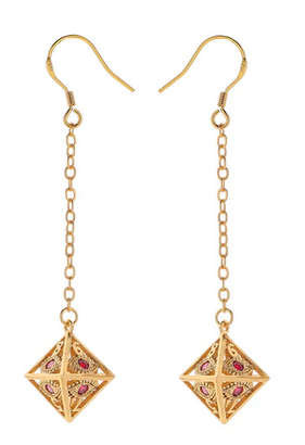 Dragons Eye D8 Earrings Gold w/Red gems (Board & Card Game Accessories)