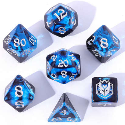 Wyrmforged Rollers Rounded Edge Resin Dragons Eye Dice Set Blue (7) (Dice Sets & Games)