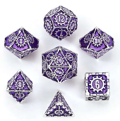 Solid Metal Cogcraft Polyhedral Dice Set Chrononaut Purple and Silver (Dice Sets & Games)