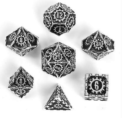 Solid Metal Cogcraft Polyhedral Dice Set Diesel Black and Silver (Dice Sets & Games)