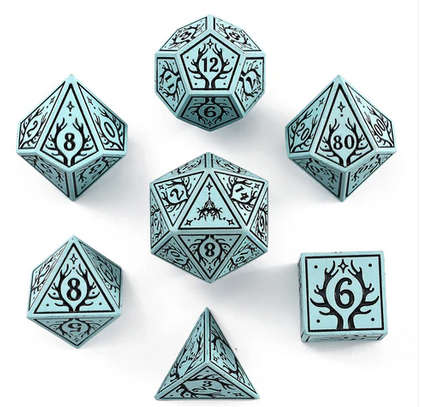 Druid Solid Metal RPG Dice Set Pale Cyan w/Black (7) (RPGs)