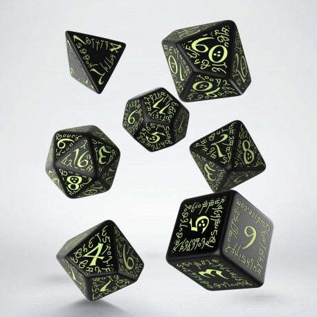 Elvish Black & glow-in-the-dark Dice Set (7) (SELV04) (Dice Sets & Games)