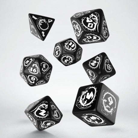 Dragons Black & White "Hematite" Dice Set (7) (SDRA01) (Dice Sets & Games)