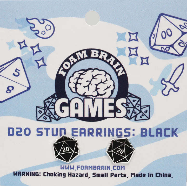 D20 Stud Earrings Black (Dice Sets & Games)
