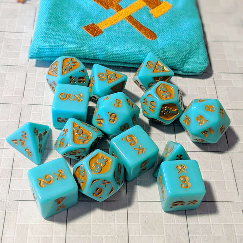 Dice Set Bludgeoning Damage Acrylic Teal/Copper (14) (Dice Sets & Games)
