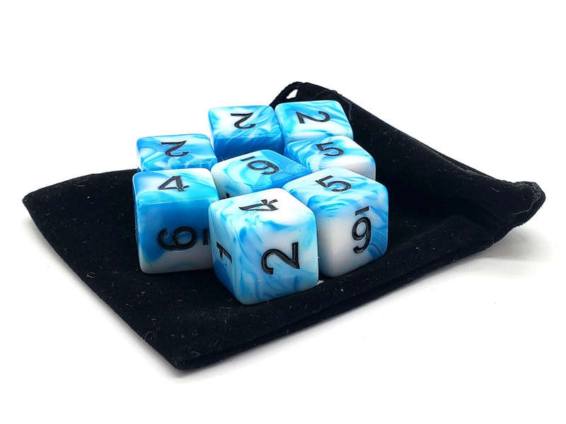 D6 Set Vorpal Baby Blue & White w/Black (8) (Dice Sets & Games)