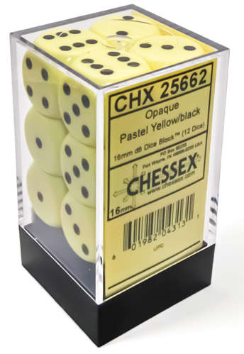 Opaque Pastel Yellow/Black 16mm D6 (12) (Dice Sets & Games)