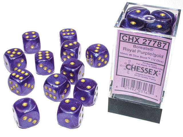 Borealis 16mm d6 Royal Purple/gold Luminary Dice Block (12 dice) (Dice Sets & Games)