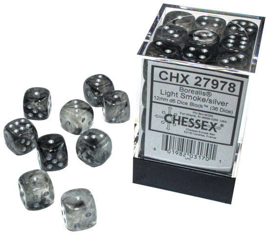 Borealis 12mm d6 Light Smoke/silver Luminary Dice Block (36 dice) (Dice Sets & Games)