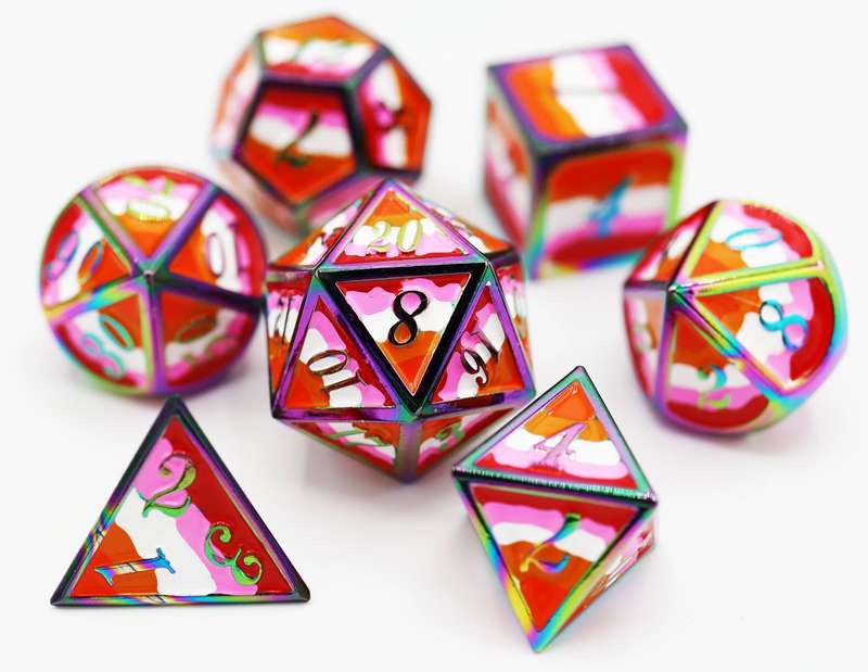 Community Lesbian Pride Flag RPG Metal Dice Set (7) (Dice Sets & Games)