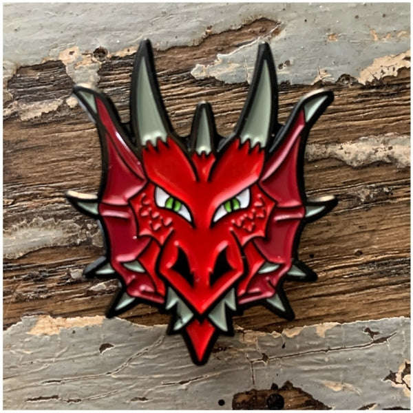 Red Dragon Head Enamel Pin (Board & Card Game Accessories)