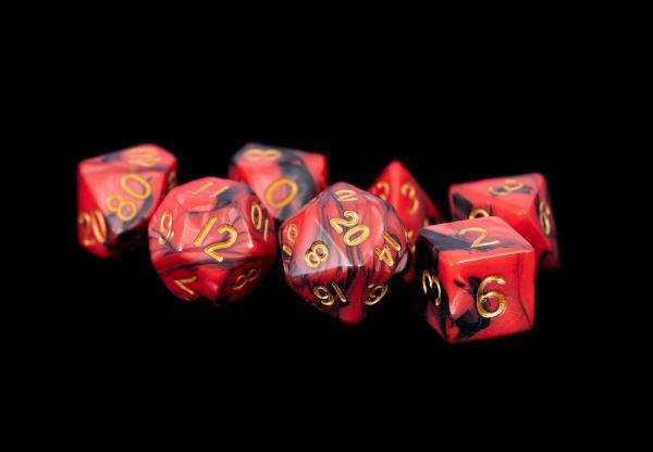 16mm Acrylic Dice Set Red/Black with Gold Numbers (Dice Sets & Games)