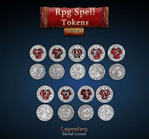 RPG Spell Enamel Tokens Red (22 Coins) OOS (Coins)