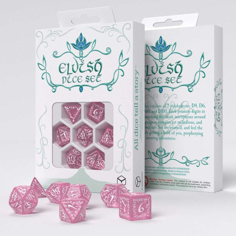 Elvish Shimmering pink & White Dice Set (Dice Sets & Games)