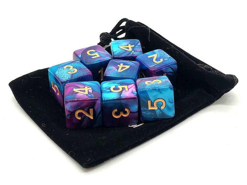 D6 Set Vorpal Lilac & Light Blue w/Gold (8) (Dice Sets & Games)
