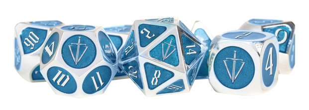 Tales of the Valiant RPG Metal Dice Set Silver w/ Light Blue Enamel (7) (Dice Sets & Games)