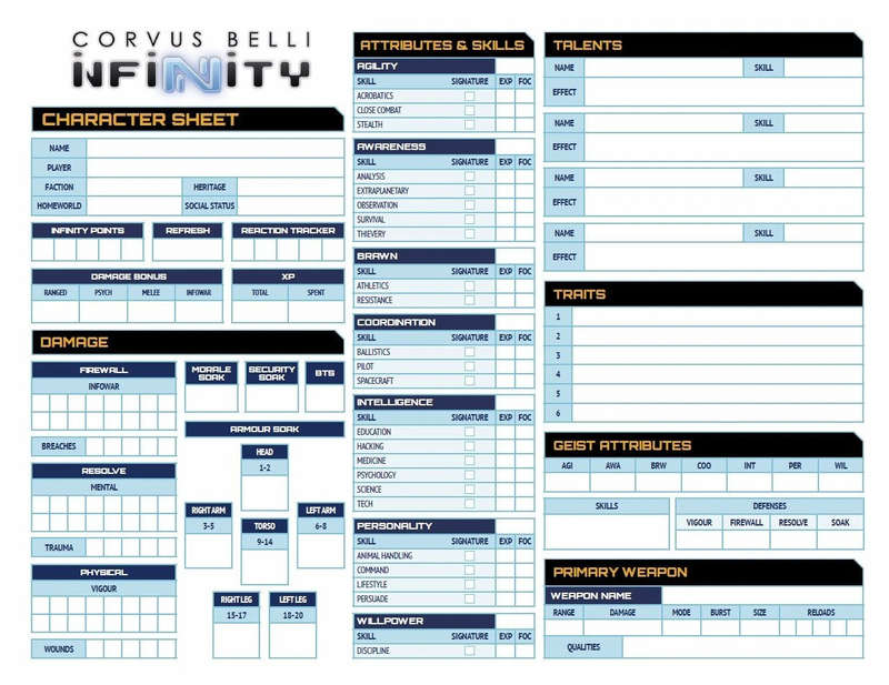 Infinity RPG Character Sheet Pad (RPGs)