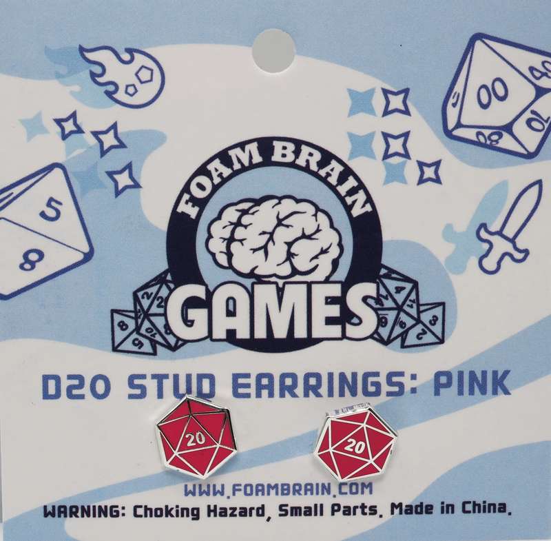 D20 Stud Earrings Pink (Dice Sets & Games)