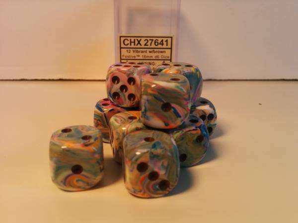 Dice Sets Menagerie 8 Vibrant/Brown Festive 16mm d6 (12) (Dice Sets & Games)