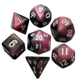 Mini Polyhedral Dice Set Pink Black with White Numbers (Dice Sets & Games)