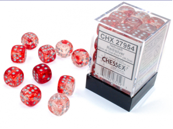 Nebula 12mm d6 Red/silver Luminary Dice Block (36 dice) (Dice Sets & Games)