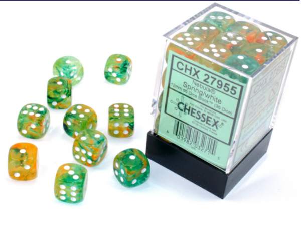 Nebula 12mm d6 Spring/white Luminary Dice Block (36 dice) (Dice Sets & Games)