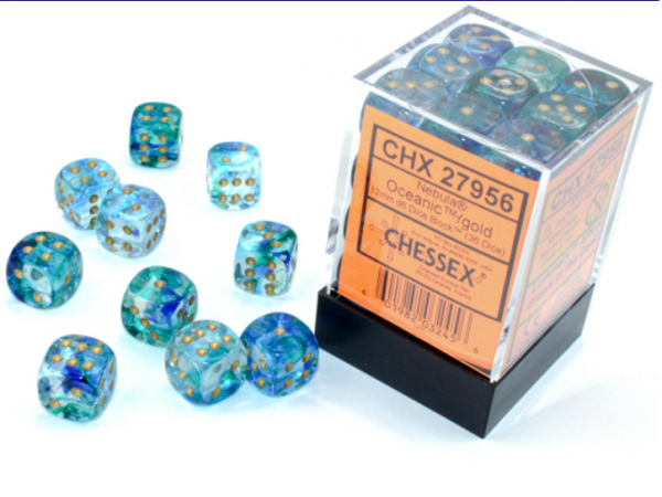 Nebula 12mm d6 Oceanic/gold Luminary Dice Block (36 dice) (Dice Sets & Games)