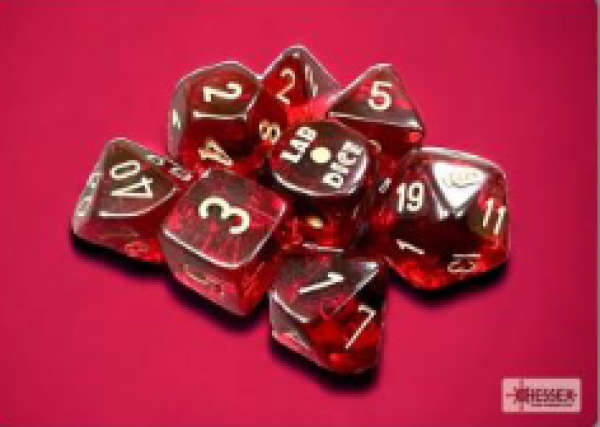 Lab Dice 7 Translucent Polyhedral Crimson/gold 7-Die Set (with bonus die) (Dice Sets & Games)