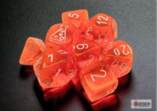 Lab Dice 7 Translucent Polyhedral Neon Orange/white 7-Die Set (with bonus die) (Dice Sets & Games)