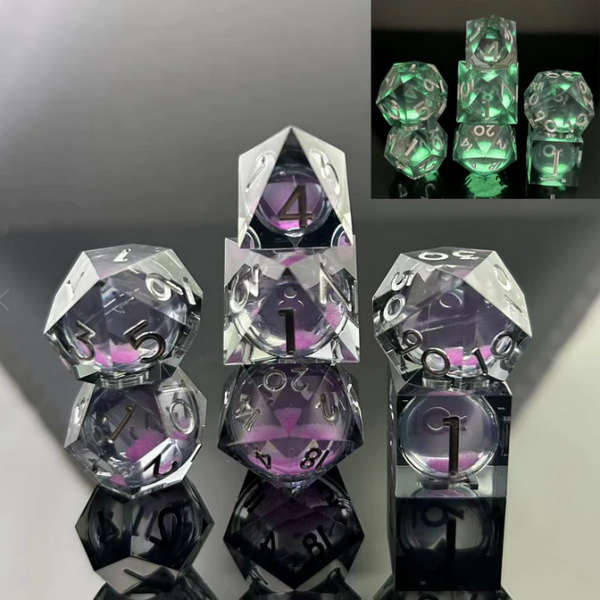 Sharp Edge Glow in the Dark Liquid Core Dice Set (7) Violet Glimmer (Dice Sets & Games)