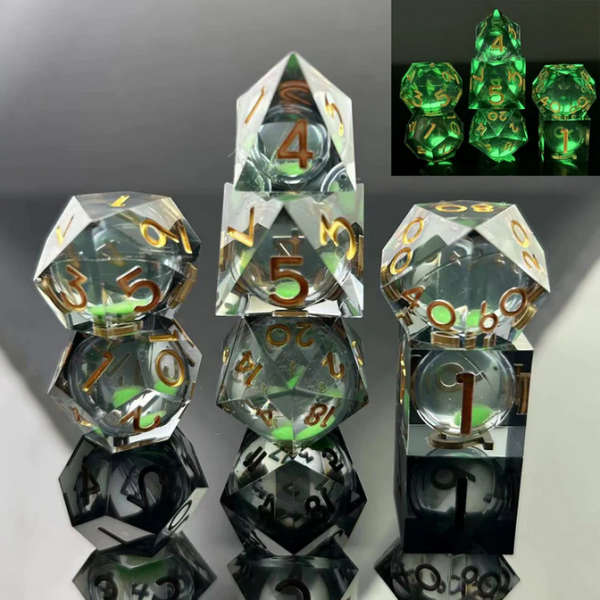 Sharp Edge Glow in the Dark Liquid Core Dice Set (7) Green Mist (Dice Sets & Games)