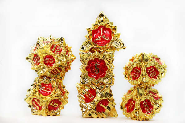 Metal RPG Dice Set Floral Starburst Ruby Rose (7) (Dice Sets & Games)